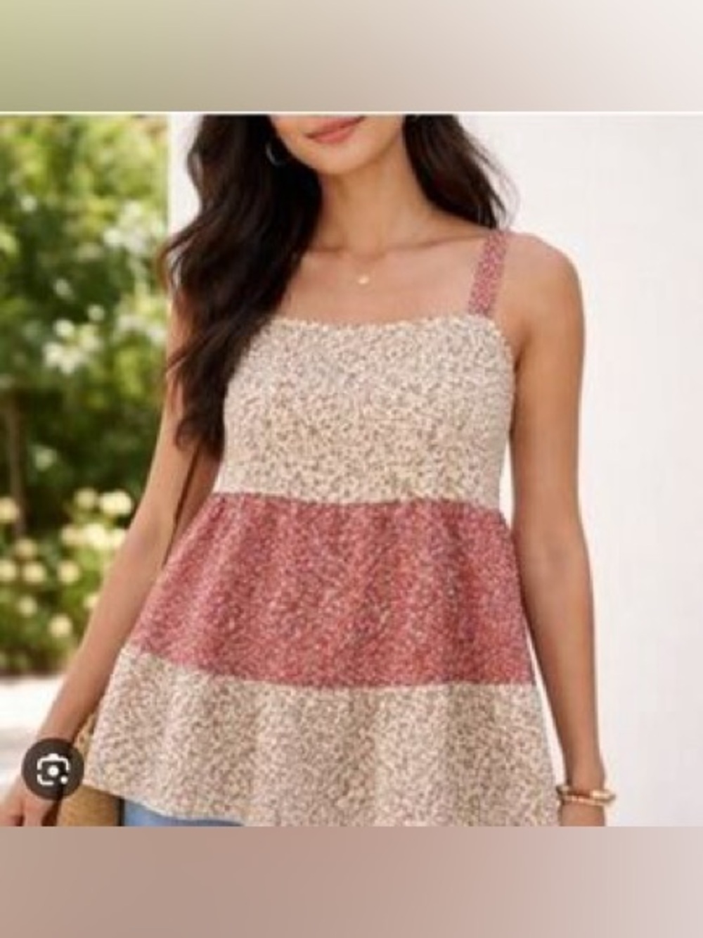Like new! Paper Crane coral and Cream Tiered Square-Neck Camisole